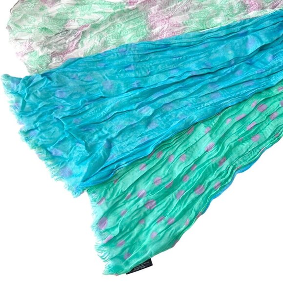 NWOT BLUE PACIFIC Silk Linen Scarf Vintage Washed Crinkled Tri-Fold Blue Green - Picture 4 of 8